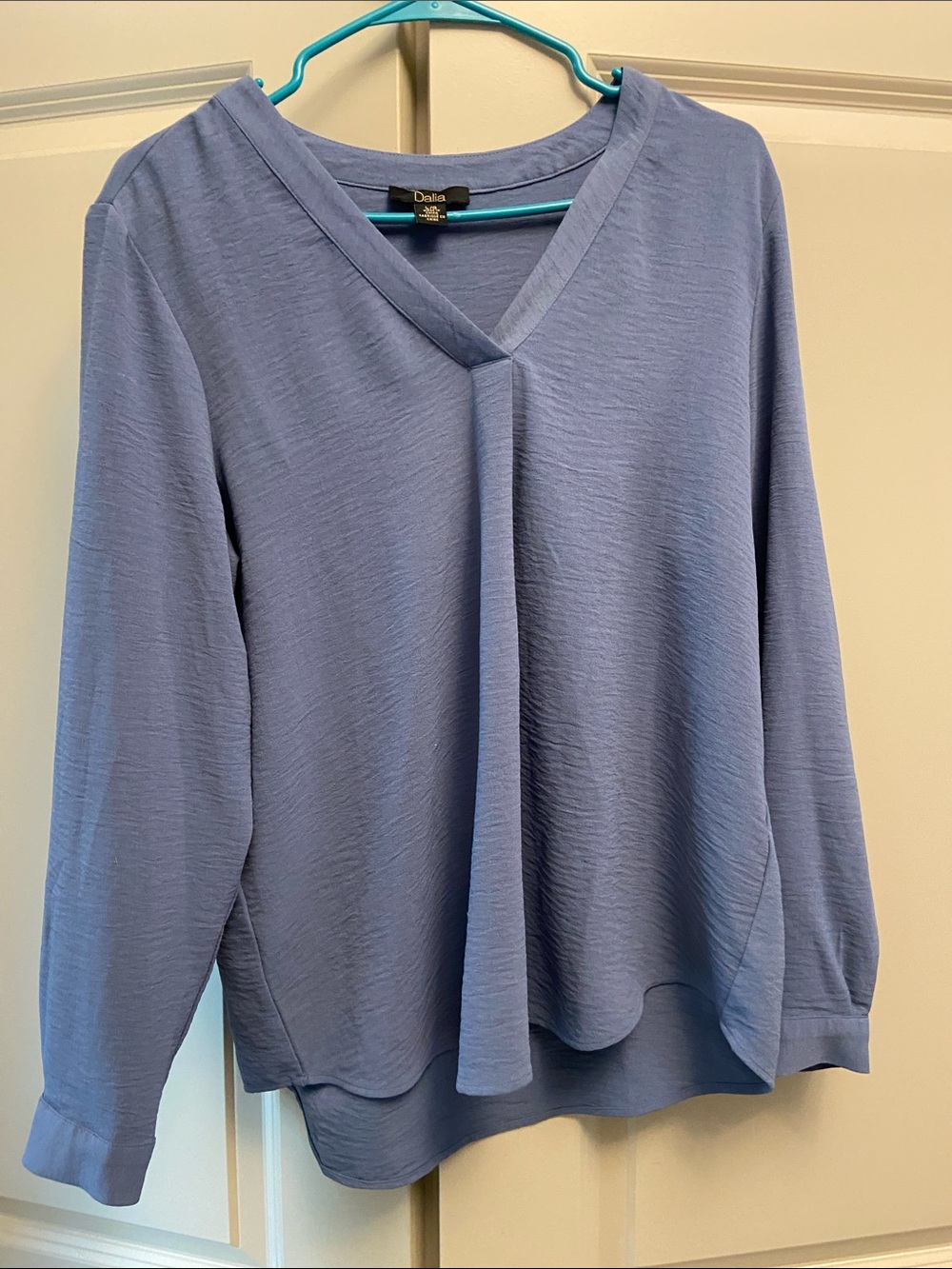 Dalia Dusty Blue V-Neck Long Sleeve Blouse